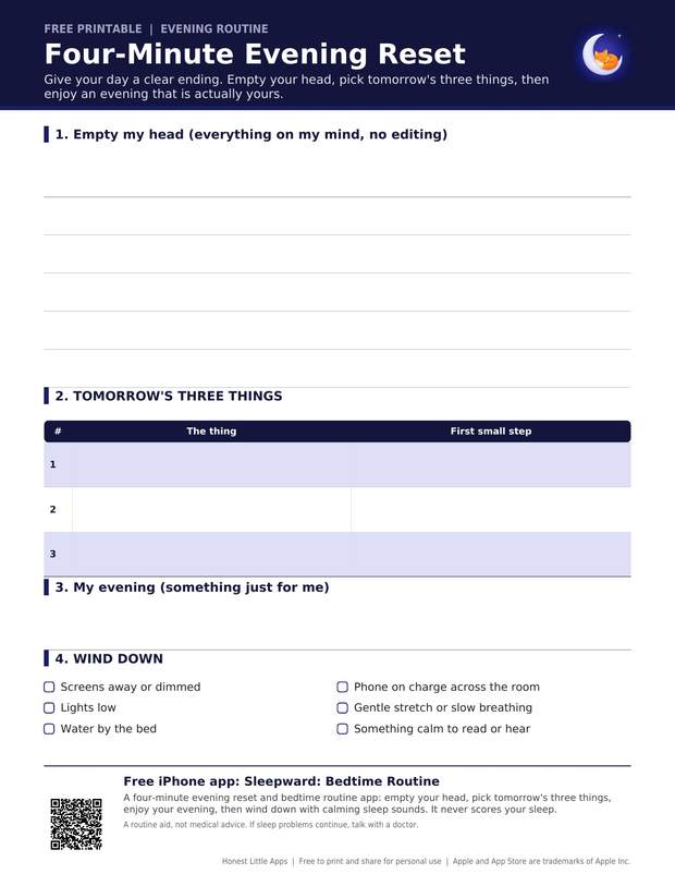Evening Reset and Bedtime Routine printable preview
