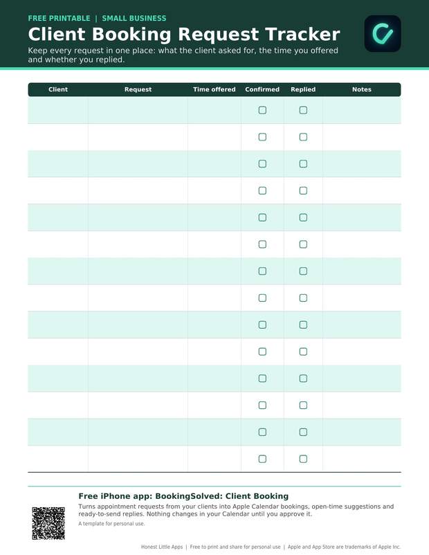 Client Booking Request Tracker printable preview