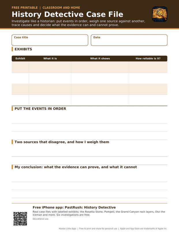 History Detective Case File printable preview