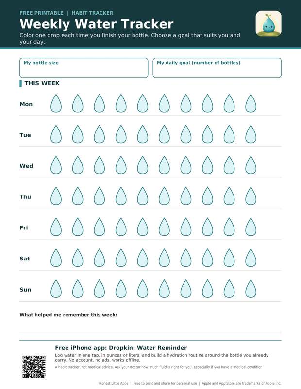 Weekly Water Tracker printable preview