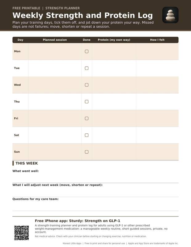 Weekly Strength and Protein Log printable preview